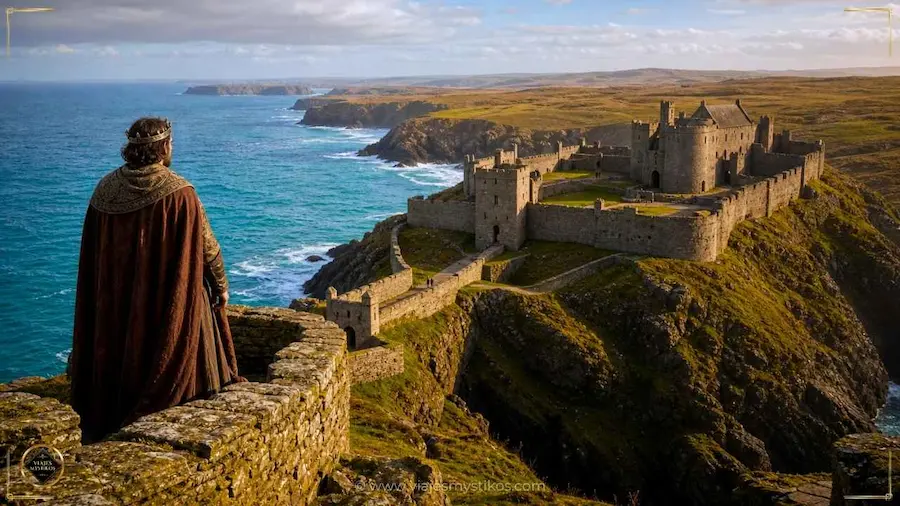 El Rey Arturo en Tintagel mirando el castillo de la costa